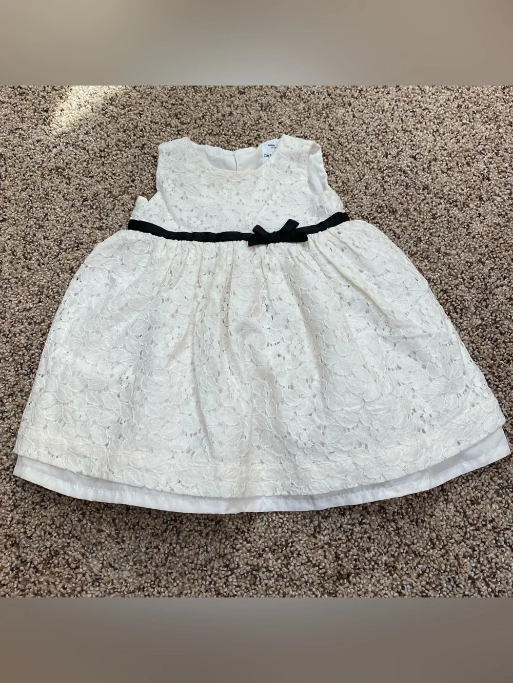 Carter’s 6 months Girls White Lace Party Dress with Black Waist Bow